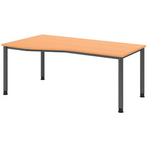 HAMMERBACHER HS18 höhenverstellbarer Schreibtisch buche Trapezform, 4-Fuß-Gestell grau 180,0 x 80,0/100,0 cm