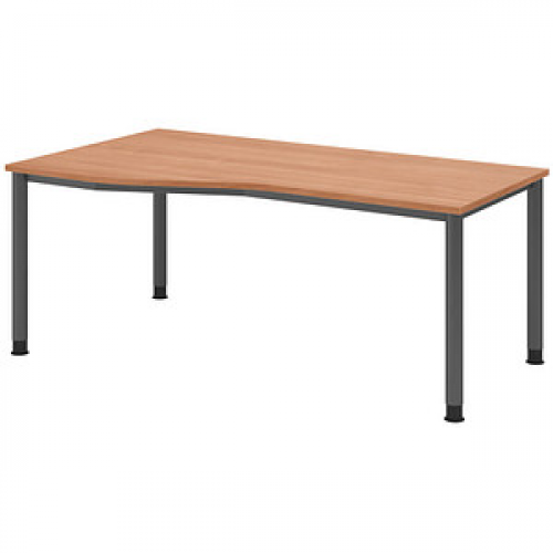 HAMMERBACHER HS18 höhenverstellbarer Schreibtisch nussbaum Trapezform, 4-Fuß-Gestell grau 180,0 x 80,0/100,0 cm