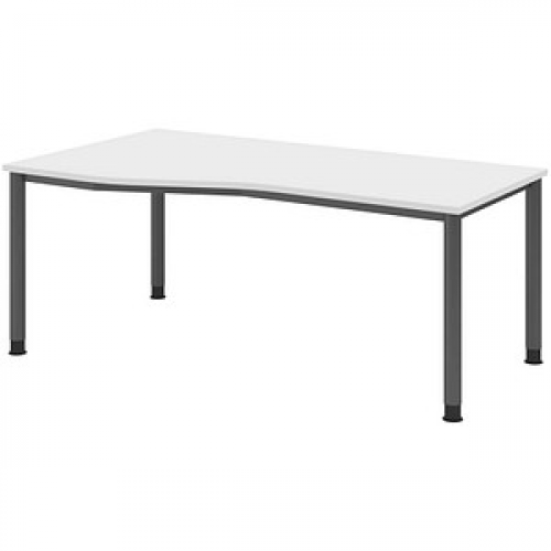 HAMMERBACHER HS18 höhenverstellbarer Schreibtisch weiß Trapezform, 4-Fuß-Gestell grau 180,0 x 80,0/100,0 cm