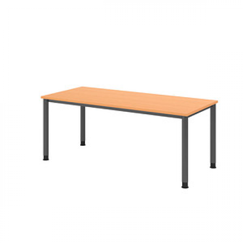 HAMMERBACHER HS19 höhenverstellbarer Schreibtisch buche rechteckig, 4-Fuß-Gestell grau 180,0 x 80,0 cm