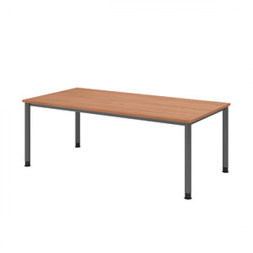 HAMMERBACHER Orbis höhenverstellbarer Schreibtisch nussbaum rechteckig, 4-Fuß-Gestell grau 200,0 x 100,0 cm