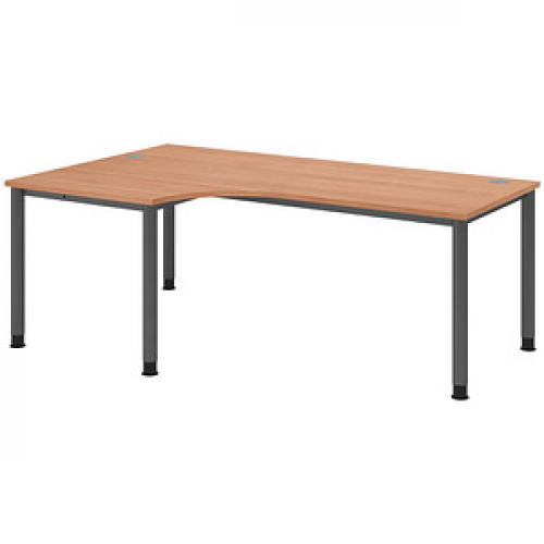 HAMMERBACHER HS82 höhenverstellbarer Schreibtisch nussbaum L-Form, 5-Fuß-Gestell grau 200,0 x 80,0/120,0 cm