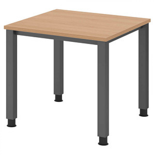 HAMMERBACHER QS08 höhenverstellbarer Schreibtisch eiche quadratisch, 4-Fuß-Gestell grau 80,0 x 80,0 cm