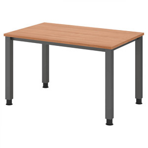 HAMMERBACHER QS12 höhenverstellbarer Schreibtisch nussbaum rechteckig, 4-Fuß-Gestell grau 120,0 x 80,0 cm