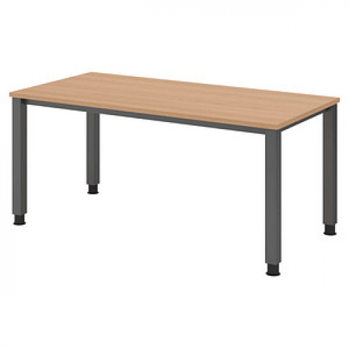 HAMMERBACHER QS16 höhenverstellbarer Schreibtisch eiche rechteckig, 4-Fuß-Gestell grau 160,0 x 80,0 cm