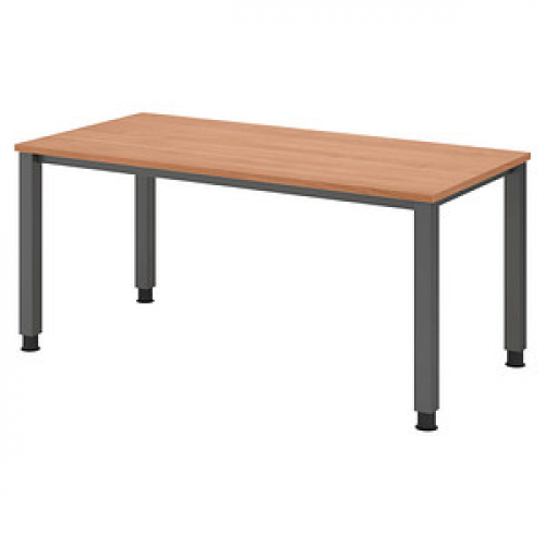 HAMMERBACHER QS16 höhenverstellbarer Schreibtisch nussbaum rechteckig, 4-Fuß-Gestell grau 160,0 x 80,0 cm