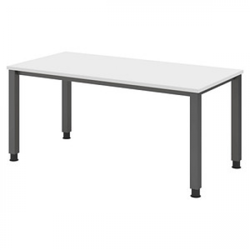 HAMMERBACHER QS16 höhenverstellbarer Schreibtisch weiß rechteckig, 4-Fuß-Gestell grau 160,0 x 80,0 cm