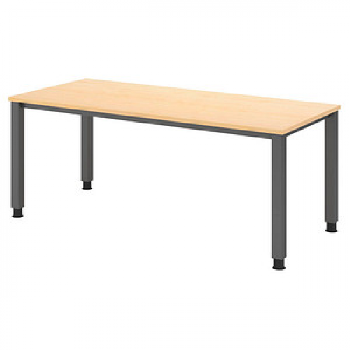 HAMMERBACHER QS19 höhenverstellbarer Schreibtisch ahorn rechteckig, 4-Fuß-Gestell grau 180,0 x 80,0 cm