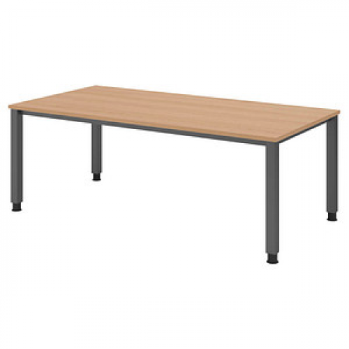 HAMMERBACHER QS2E höhenverstellbarer Schreibtisch eiche rechteckig, 4-Fuß-Gestell grau 200,0 x 100,0 cm