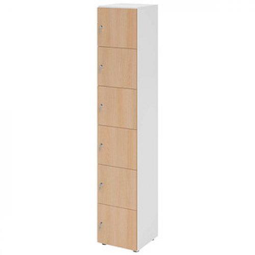 HAMMERBACHER Schließfachschrank weiß, eiche V264L6/W/E/DS, 6 Schließfächer 40,0 x 42,0 x 215,6 cm