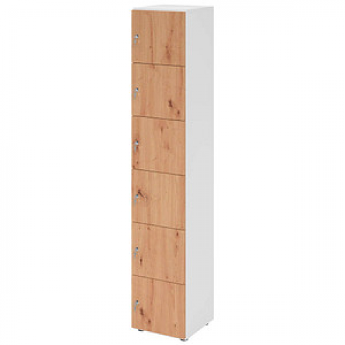 HAMMERBACHER Schließfachschrank weiß, asteiche V264L6/W/R/DS, 6 Schließfächer 40,0 x 42,0 x 215,6 cm