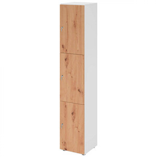 HAMMERBACHER Schließfachschrank weiß, asteiche V264L3/W/R/DS, 3 Schließfächer 40,0 x 42,0 x 215,6 cm