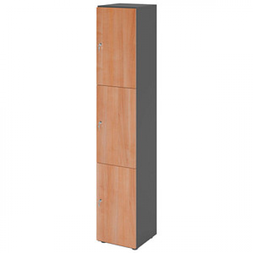 HAMMERBACHER Schließfachschrank grafit, nussbaum V264L3/G/N/DS, 3 Schließfächer 40,0 x 42,0 x 215,6 cm