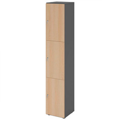 HAMMERBACHER Schließfachschrank grafit, eiche V264L3/G/E/DS, 3 Schließfächer 40,0 x 42,0 x 215,6 cm