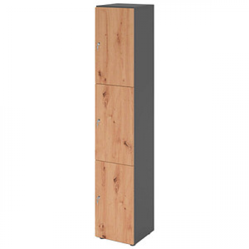 HAMMERBACHER Schließfachschrank grafit, asteiche V264L3/G/R/DS, 3 Schließfächer 40,0 x 42,0 x 215,6 cm