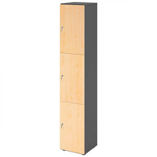 HAMMERBACHER Schließfachschrank grafit, ahorn V264L3/G/3/DS, 3 Schließfächer 40,0 x 42,0 x 215,6 cm