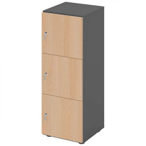 HAMMERBACHER Schließfachschrank grafit, eiche V234L3/G/E/DS, 3 Schließfächer 40,0 x 42,0 x 110,0 cm