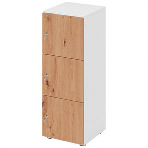 HAMMERBACHER Schließfachschrank weiß, asteiche V234L3/W/R/DS, 3 Schließfächer 40,0 x 42,0 x 110,0 cm