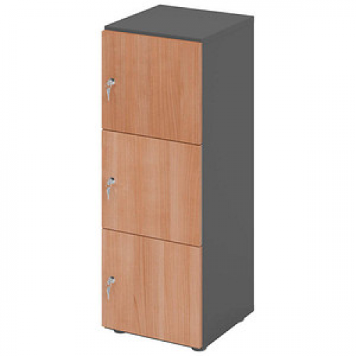 HAMMERBACHER Schließfachschrank grafit, nussbaum V234L3/G/N/DS, 3 Schließfächer 40,0 x 42,0 x 110,0 cm