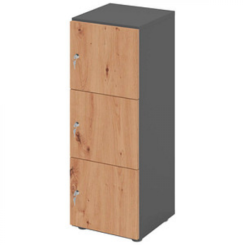 HAMMERBACHER Schließfachschrank grafit, asteiche V234L3/G/R/DS, 3 Schließfächer 40,0 x 42,0 x 110,0 cm