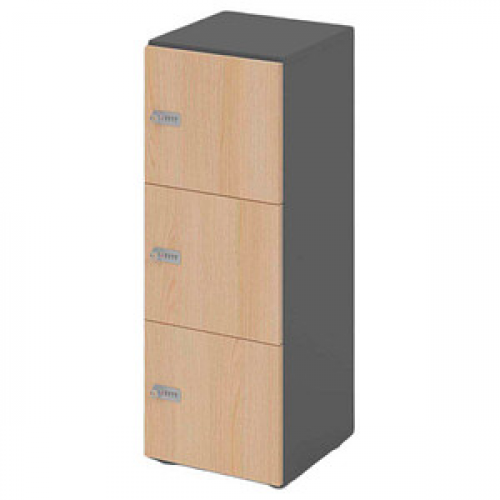 HAMMERBACHER Schließfachschrank grafit, eiche V234L3/G/E/ZS, 3 Schließfächer 40,0 x 42,0 x 110,0 cm