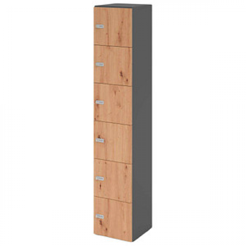 HAMMERBACHER Schließfachschrank grafit, asteiche V264L6/G/R/ZS, 6 Schließfächer 40,0 x 42,0 x 215,6 cm