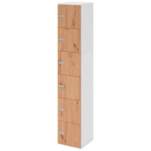 HAMMERBACHER Schließfachschrank weiß, asteiche V264L6/W/R/ZS, 6 Schließfächer 40,0 x 42,0 x 215,6 cm