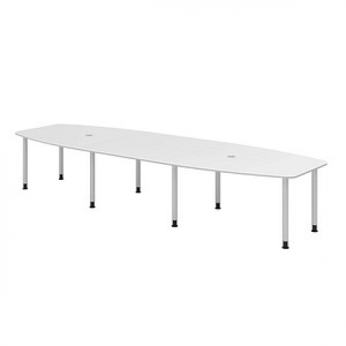 HAMMERBACHER Konferenztisch KT40C weiß Tonnenform, Rundrohr silber, 400,0 x 85,0 - 130,0 x 72,0 - 74,0 cm