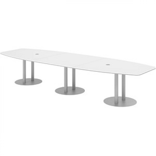 HAMMERBACHER Konferenztisch KT40S weiß Tonnenform, Rundrohr silber, 400,0 x 85,0 - 130,0 x 74,0 cm