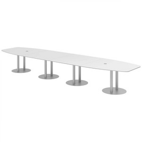 HAMMERBACHER Konferenztisch KT52S weiß Tonnenform, Rundrohr silber, 520,0 x 85,0 - 130,0 x 74,0 cm