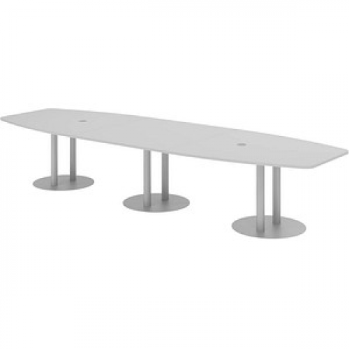 HAMMERBACHER Konferenztisch KT40S lichtgrau Tonnenform, Rundrohr silber, 400,0 x 85,0 - 130,0 x 74,0 cm