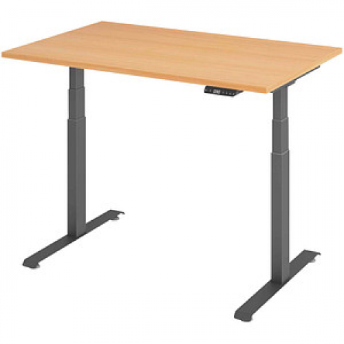 BaseLite elektrisch höhenverstellbarer Schreibtisch buche rechteckig, T-Fuß-Gestell grau 120,0 x 80,0 cm