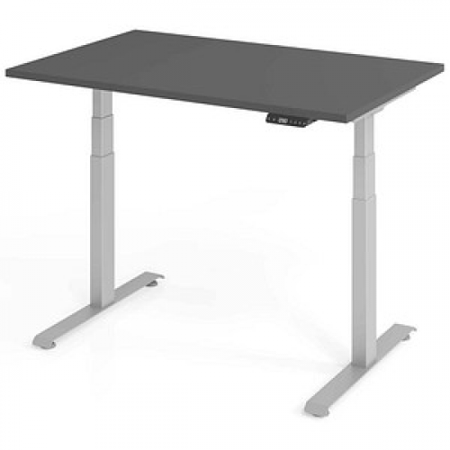 Base Lite elektrisch höhenverstellbarer Schreibtisch grafit rechteckig, T-Fuß-Gestell silber 120,0 x 80,0 cm