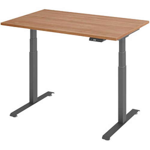 Base Lite elektrisch höhenverstellbarer Schreibtisch nussbaum rechteckig, T-Fuß-Gestell grau 120,0 x 80,0 cm