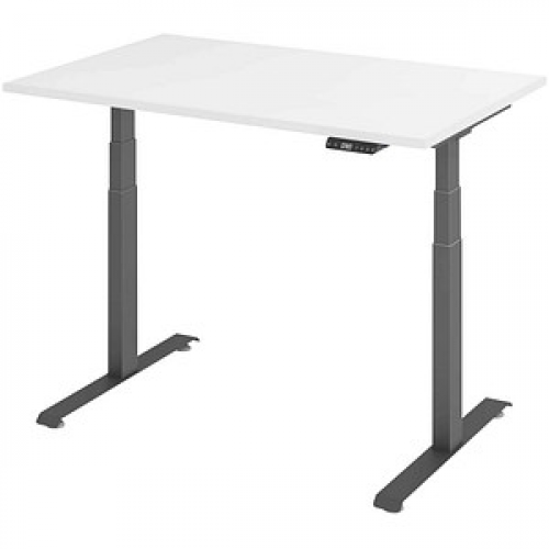 Base Lite elektrisch höhenverstellbarer Schreibtisch weiß rechteckig, T-Fuß-Gestell grau 120,0 x 80,0 cm