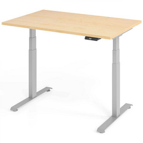 Base Lite elektrisch höhenverstellbarer Schreibtisch ahorn rechteckig, T-Fuß-Gestell silber 120,0 x 80,0 cm