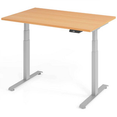 Base Lite elektrisch höhenverstellbarer Schreibtisch buche rechteckig, T-Fuß-Gestell silber 120,0 x 80,0 cm