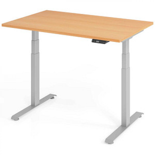 BaseLite elektrisch höhenverstellbarer Schreibtisch buche rechteckig, T-Fuß-Gestell silber 120,0 x 80,0 cm