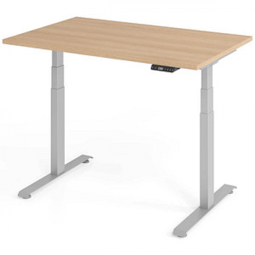 Base Lite elektrisch höhenverstellbarer Schreibtisch eiche rechteckig, T-Fuß-Gestell silber 120,0 x 80,0 cm