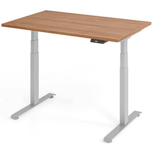 Base Lite elektrisch höhenverstellbarer Schreibtisch nussbaum rechteckig, T-Fuß-Gestell silber 120,0 x 80,0 cm
