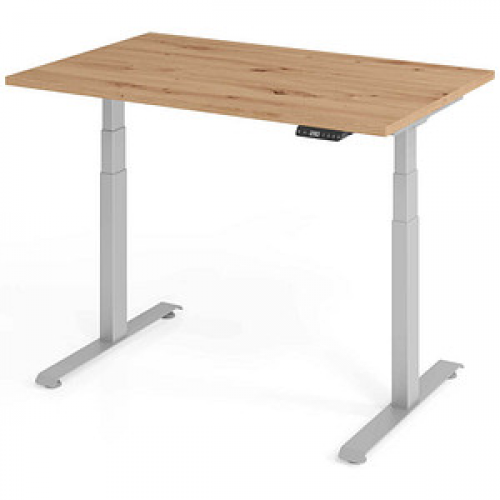 Base Lite elektrisch höhenverstellbarer Schreibtisch asteiche rechteckig, T-Fuß-Gestell silber 120,0 x 80,0 cm