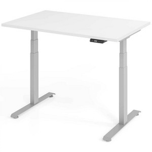 Base Lite elektrisch höhenverstellbarer Schreibtisch weiß rechteckig, T-Fuß-Gestell silber 120,0 x 80,0 cm