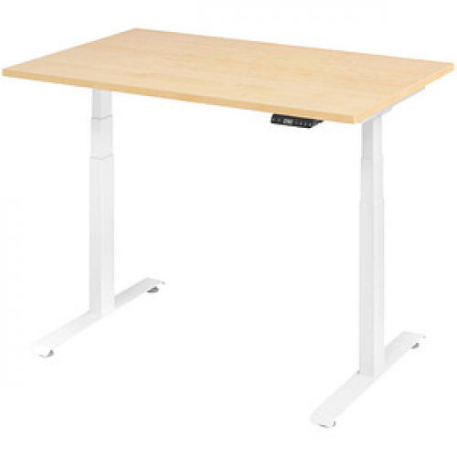 Base Lite elektrisch höhenverstellbarer Schreibtisch ahorn rechteckig, T-Fuß-Gestell weiß 120,0 x 80,0 cm