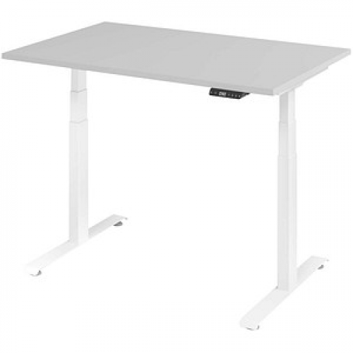 Base Lite elektrisch höhenverstellbarer Schreibtisch lichtgrau rechteckig, T-Fuß-Gestell weiß 120,0 x 80,0 cm