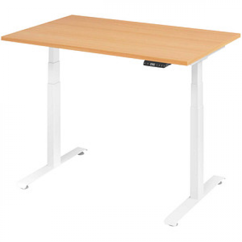 Base Lite elektrisch höhenverstellbarer Schreibtisch buche rechteckig, T-Fuß-Gestell weiß 120,0 x 80,0 cm