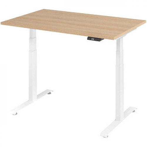 Base Lite elektrisch höhenverstellbarer Schreibtisch eiche rechteckig, T-Fuß-Gestell weiß 120,0 x 80,0 cm