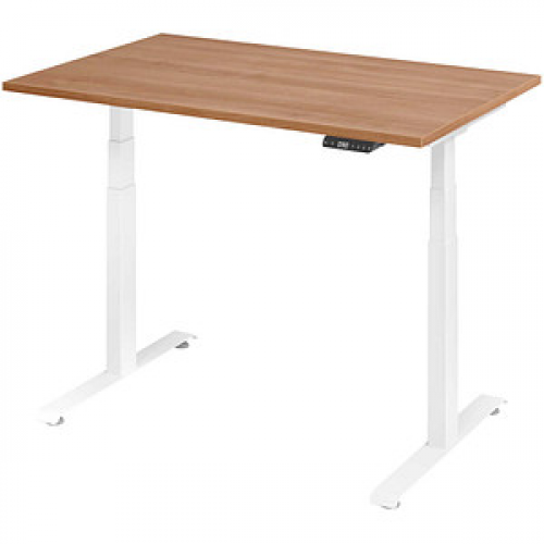 Base Lite elektrisch höhenverstellbarer Schreibtisch nussbaum rechteckig, T-Fuß-Gestell weiß 120,0 x 80,0 cm
