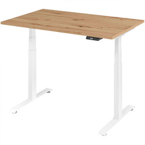 Base Lite elektrisch höhenverstellbarer Schreibtisch asteiche rechteckig, T-Fuß-Gestell weiß 120,0 x 80,0 cm