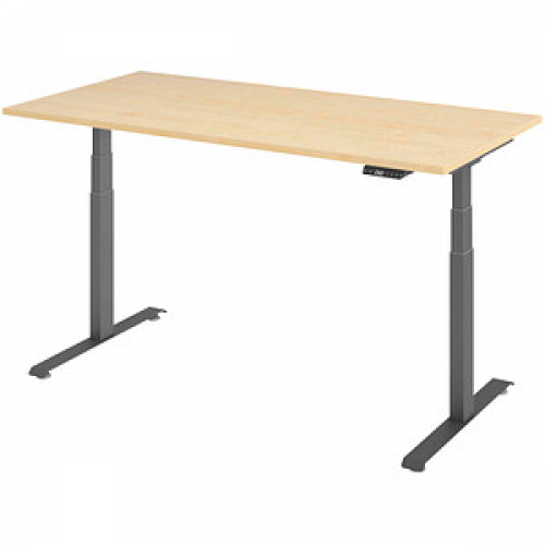 BaseLite elektrisch höhenverstellbarer Schreibtisch ahorn rechteckig, T-Fuß-Gestell grau 160,0 x 80,0 cm