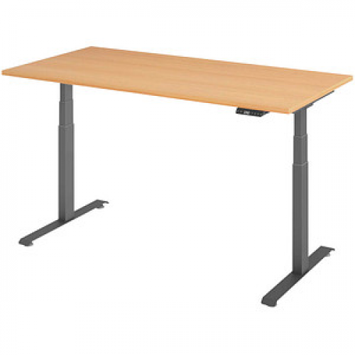 Base Lite elektrisch höhenverstellbarer Schreibtisch buche rechteckig, T-Fuß-Gestell grau 160,0 x 80,0 cm
